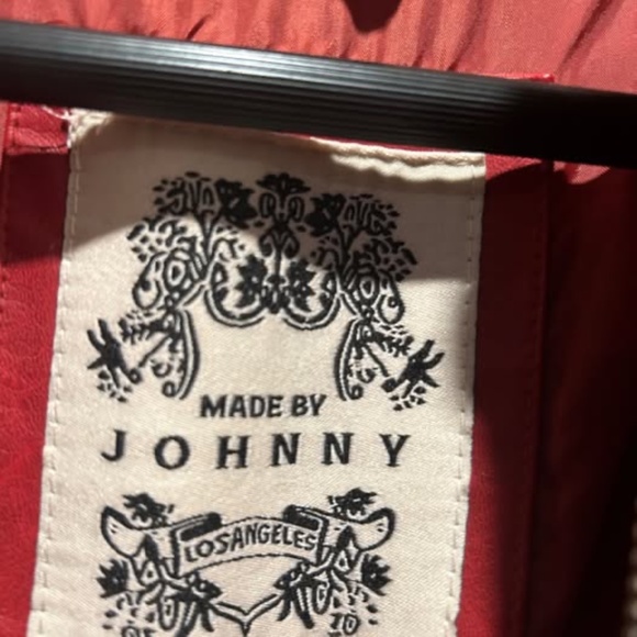 Women's Vegan Leather Red MOTO zip up Jacket - Picture 4 of 6